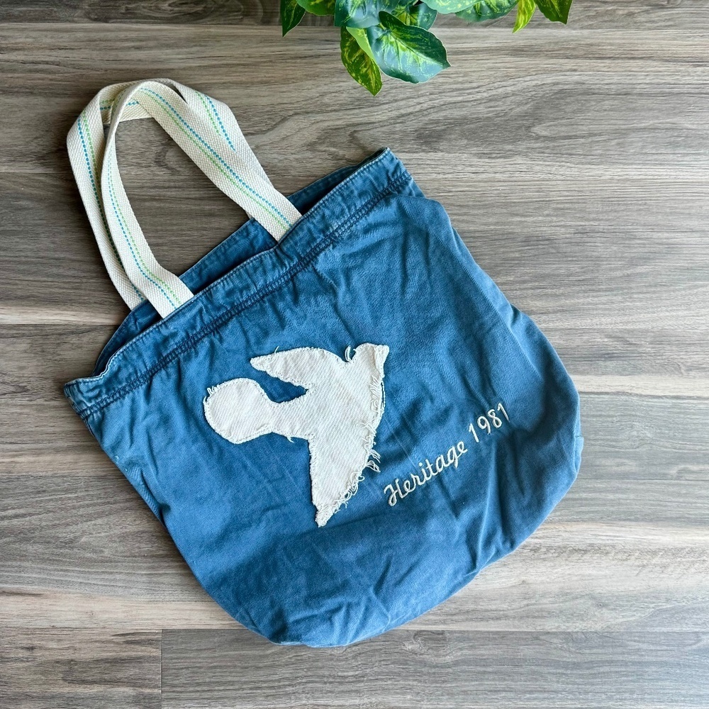 Heritage 1981 Blue Canvas Tote with Bird Patch - Vintage Bag